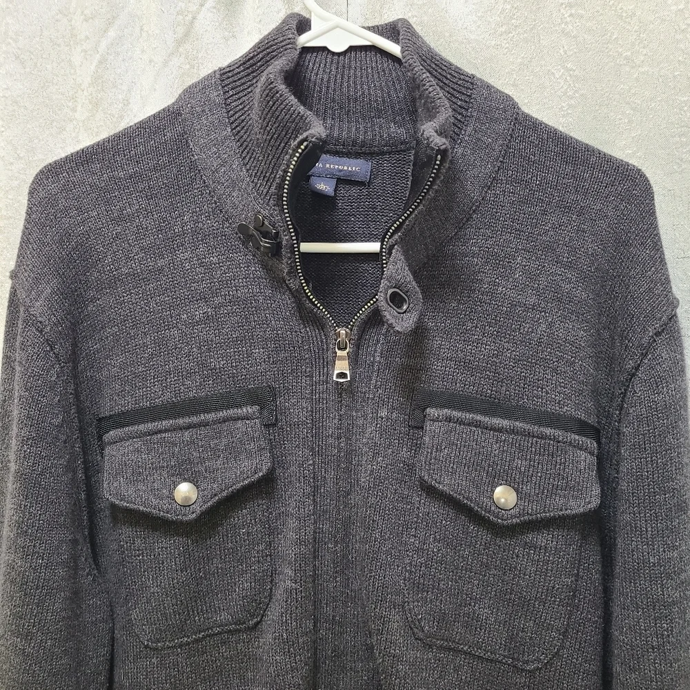 Banana Republic Mens Full Zip Caridigan‎ Charcoal Gray Size L